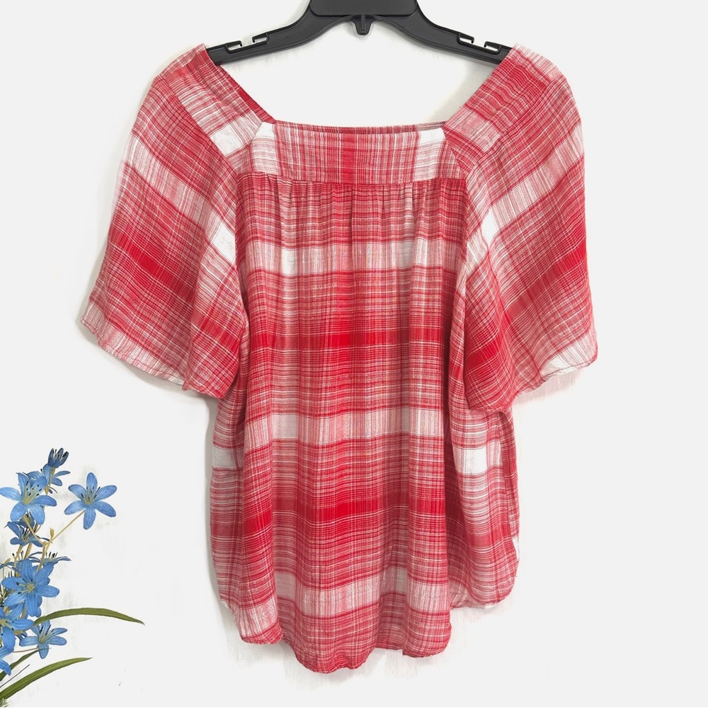 Universal Thread Women’s Red White Plaid Square Neck Top